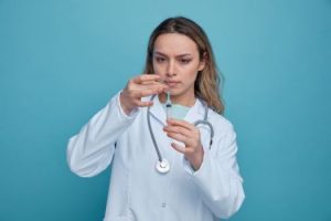 concentrated-young-female-doctor-wearing-medical-robe-stethoscope-around-neck-tapping-syringe-removing-air-bubbles-from-it